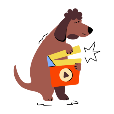 a brown dog carrying a box of books