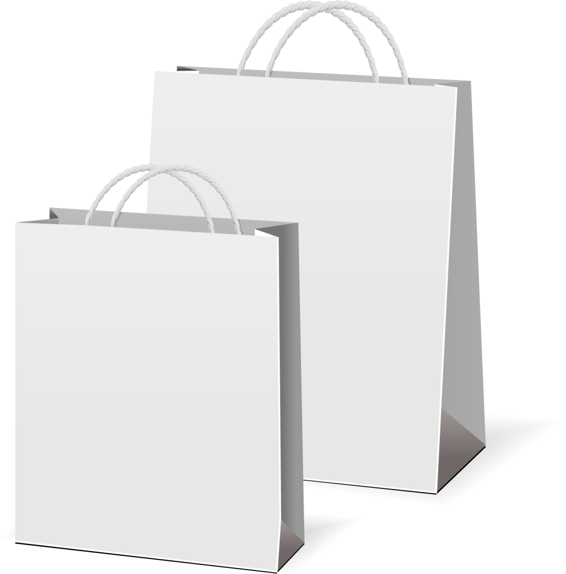 two white shopping bags on a white background