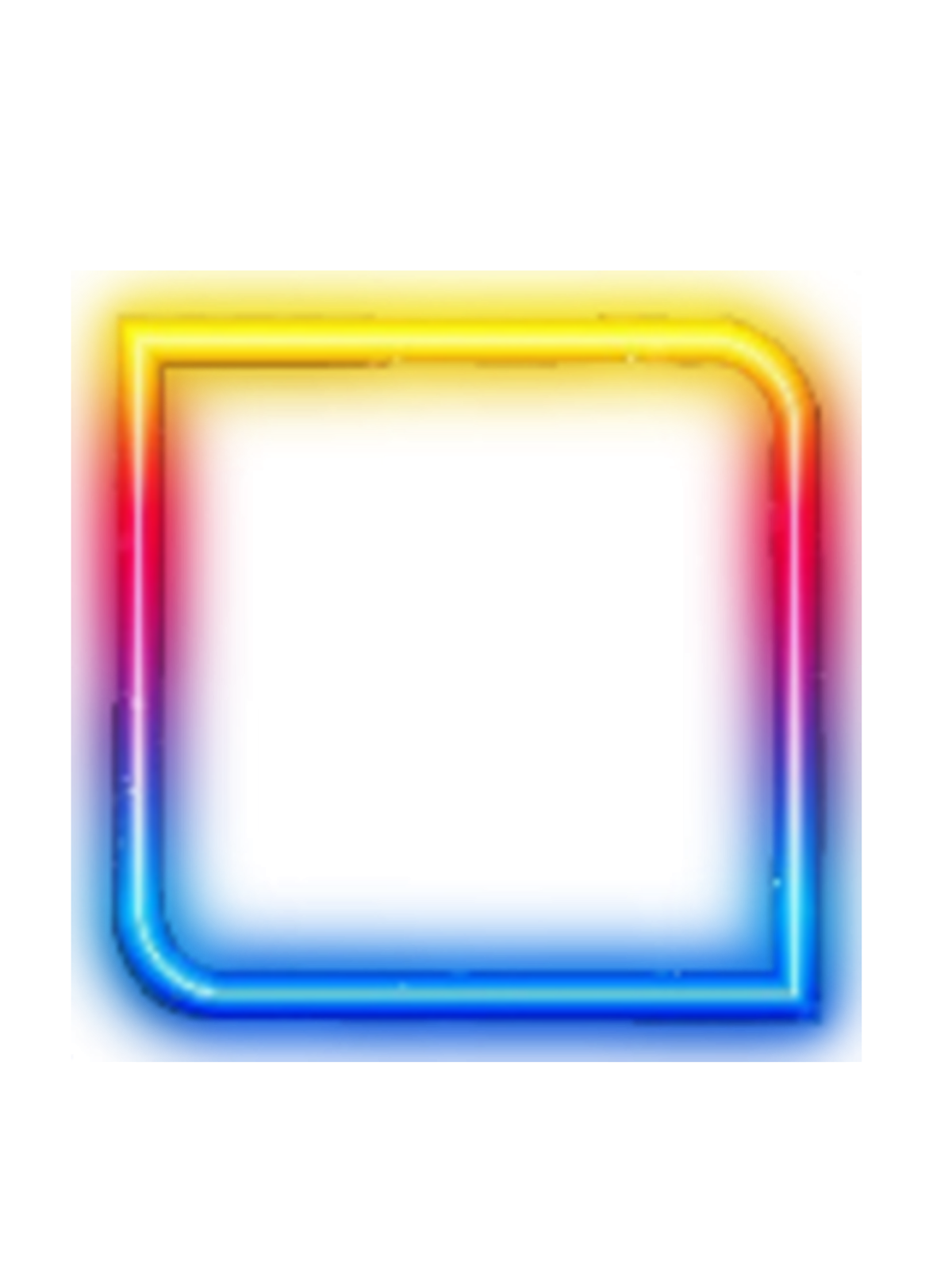 a square neon sign with a white background