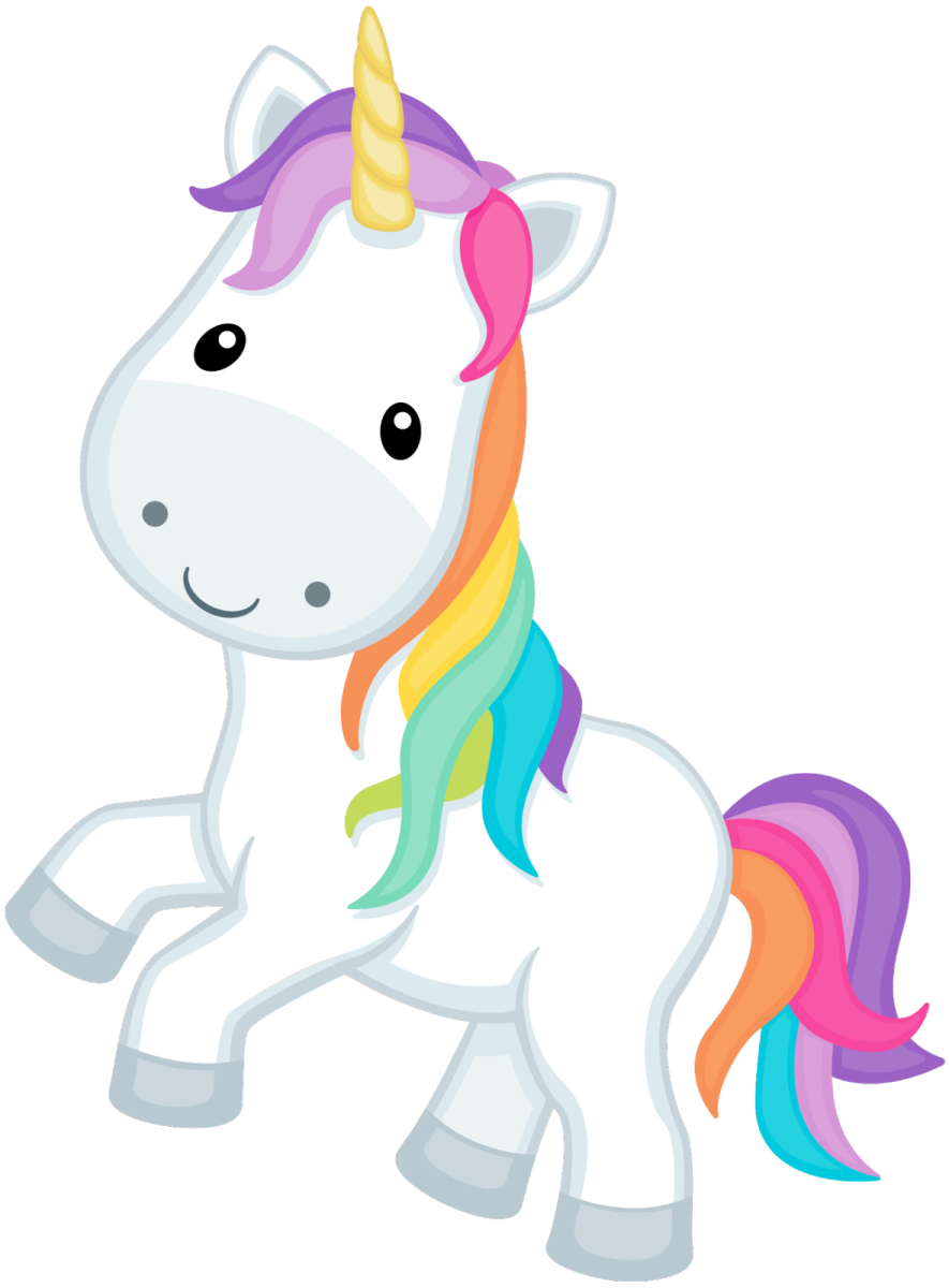a cartoon unicorn with a rainbow mane