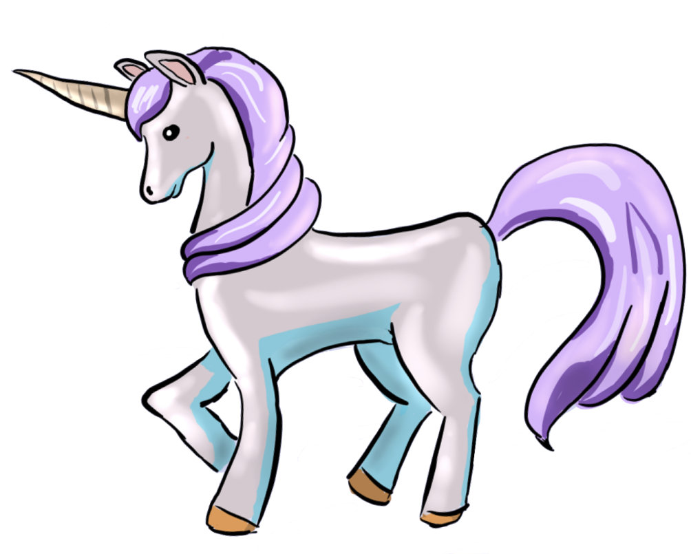 a drawing of a unicorn with a purple mane