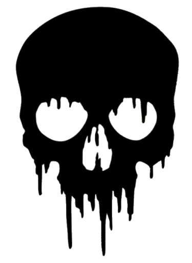 a black skull with dripping paint on it