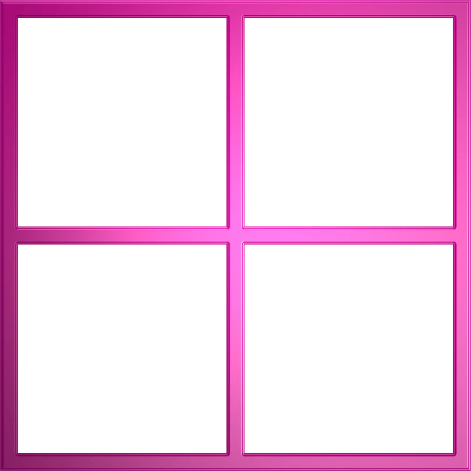 a pink window with four panes of glass