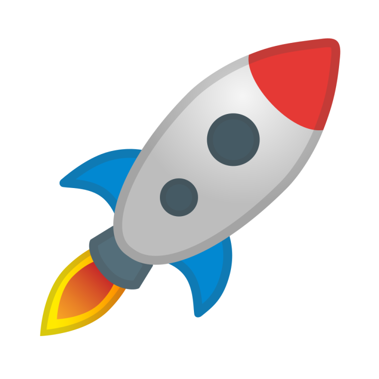 a rocket with a red and blue tail