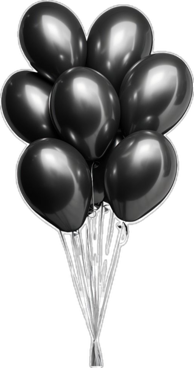 a bunch of black balloons