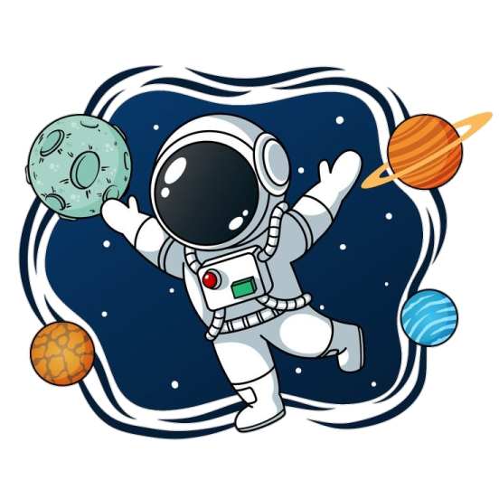 an astronaut in space with planets and stars