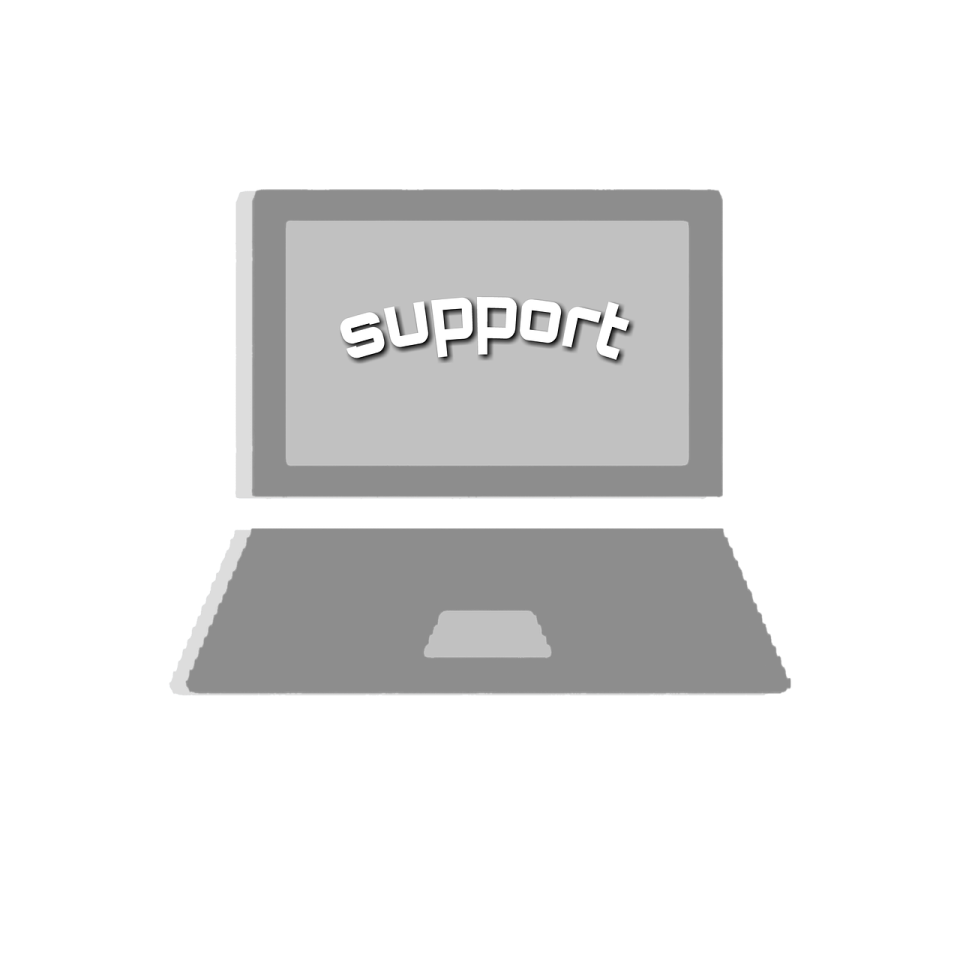 a laptop with the word support on it