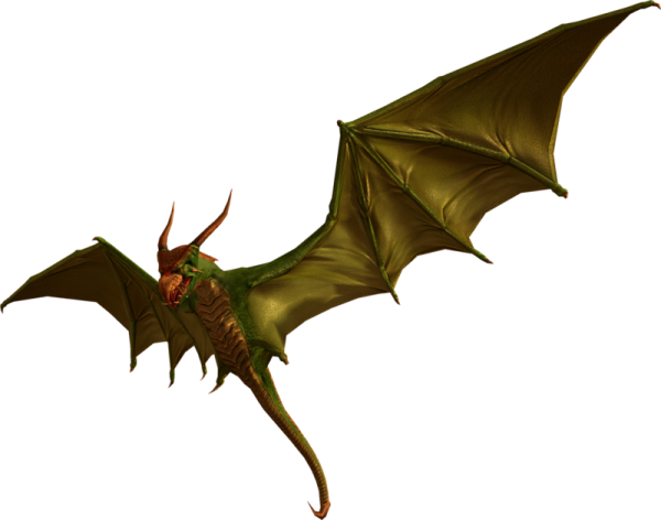 a green dragon flying through the air