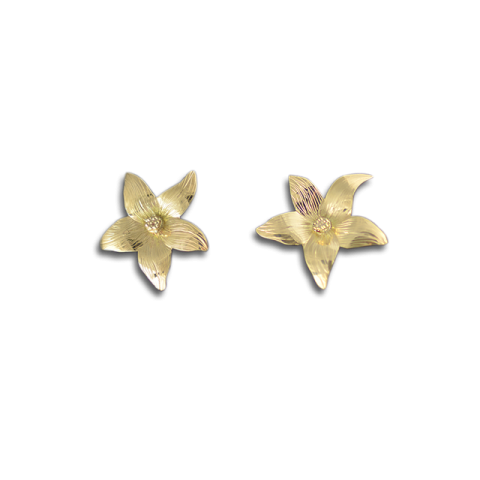 a pair of gold flower earrings