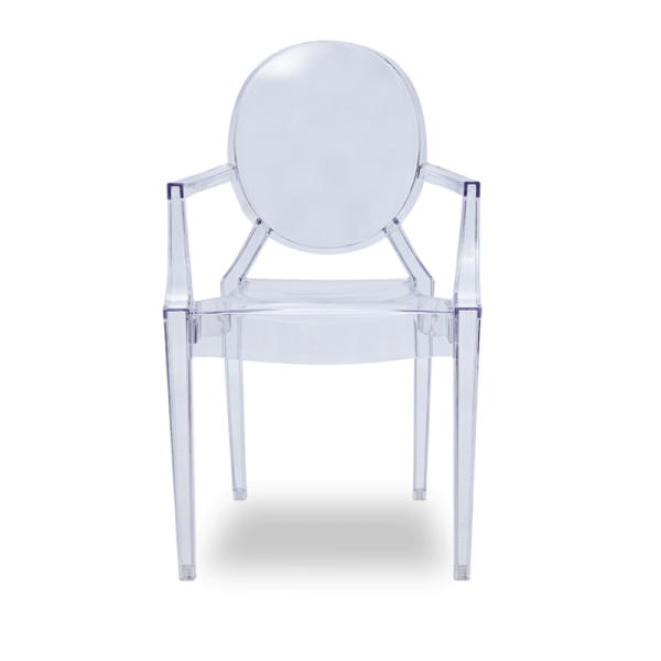 a clear plastic chair on a white background