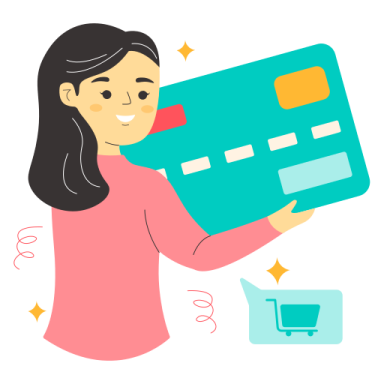 a woman holding a credit card