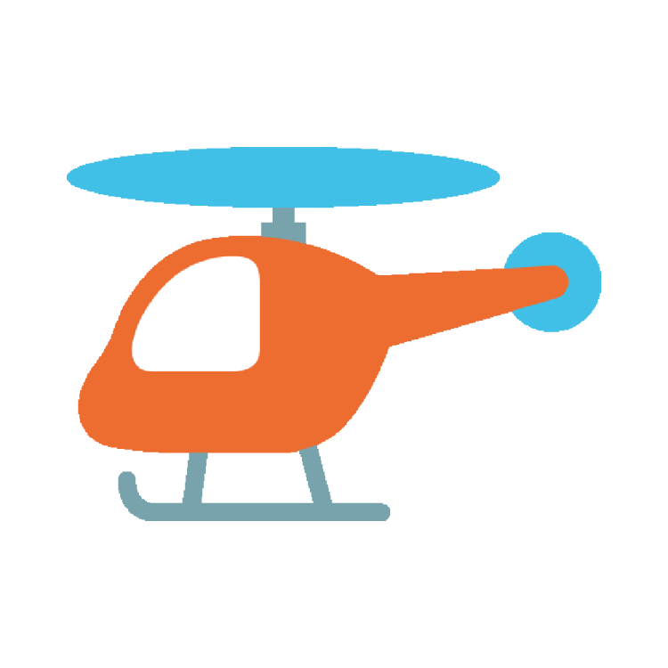 an orange helicopter with a blue propeller