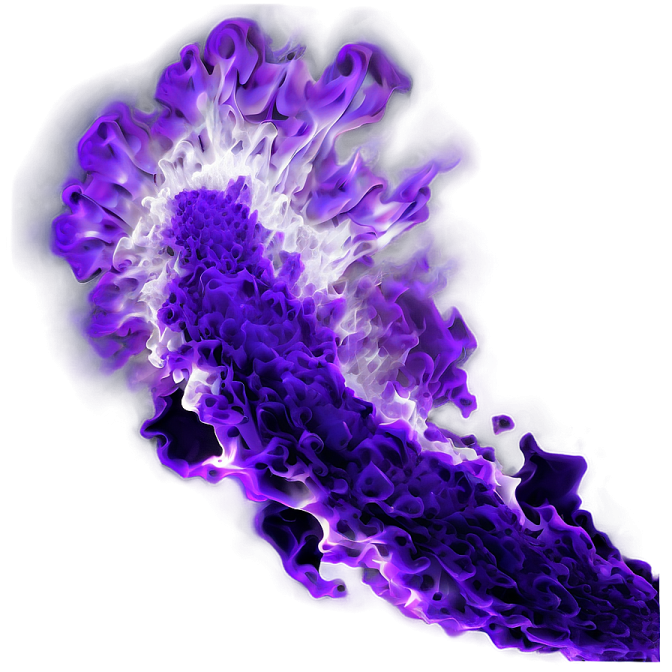 a purple and white fire on a white background