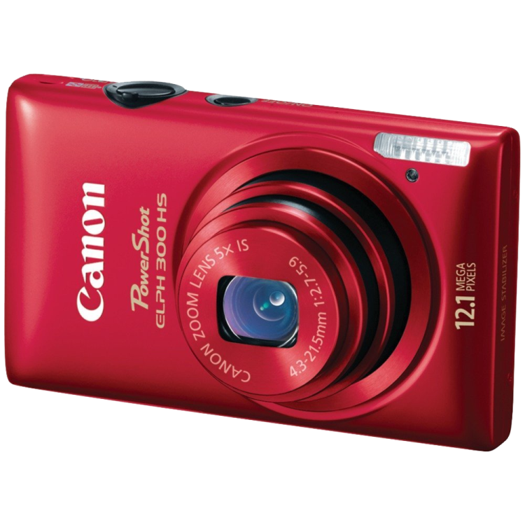a red digital camera on a white background