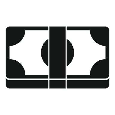 a black and white icon of two dollar bills