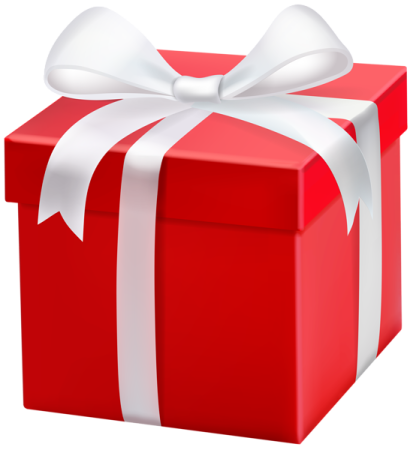 a red gift box with a white bow