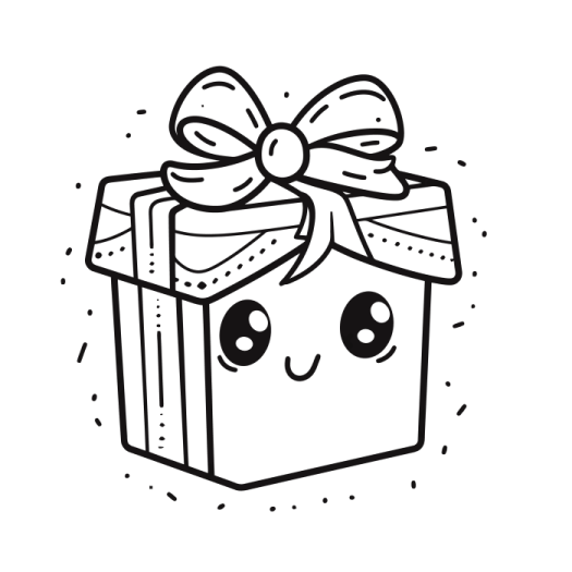 a black and white drawing of a box with a bow