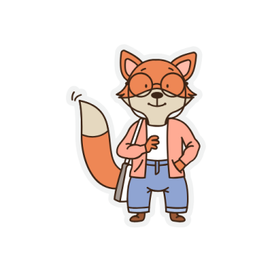 a cartoon fox wearing jeans and a pink jacket