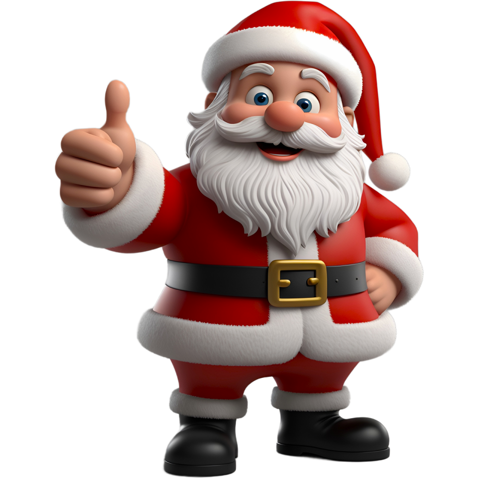 a 3d santa claus with a thumbs up