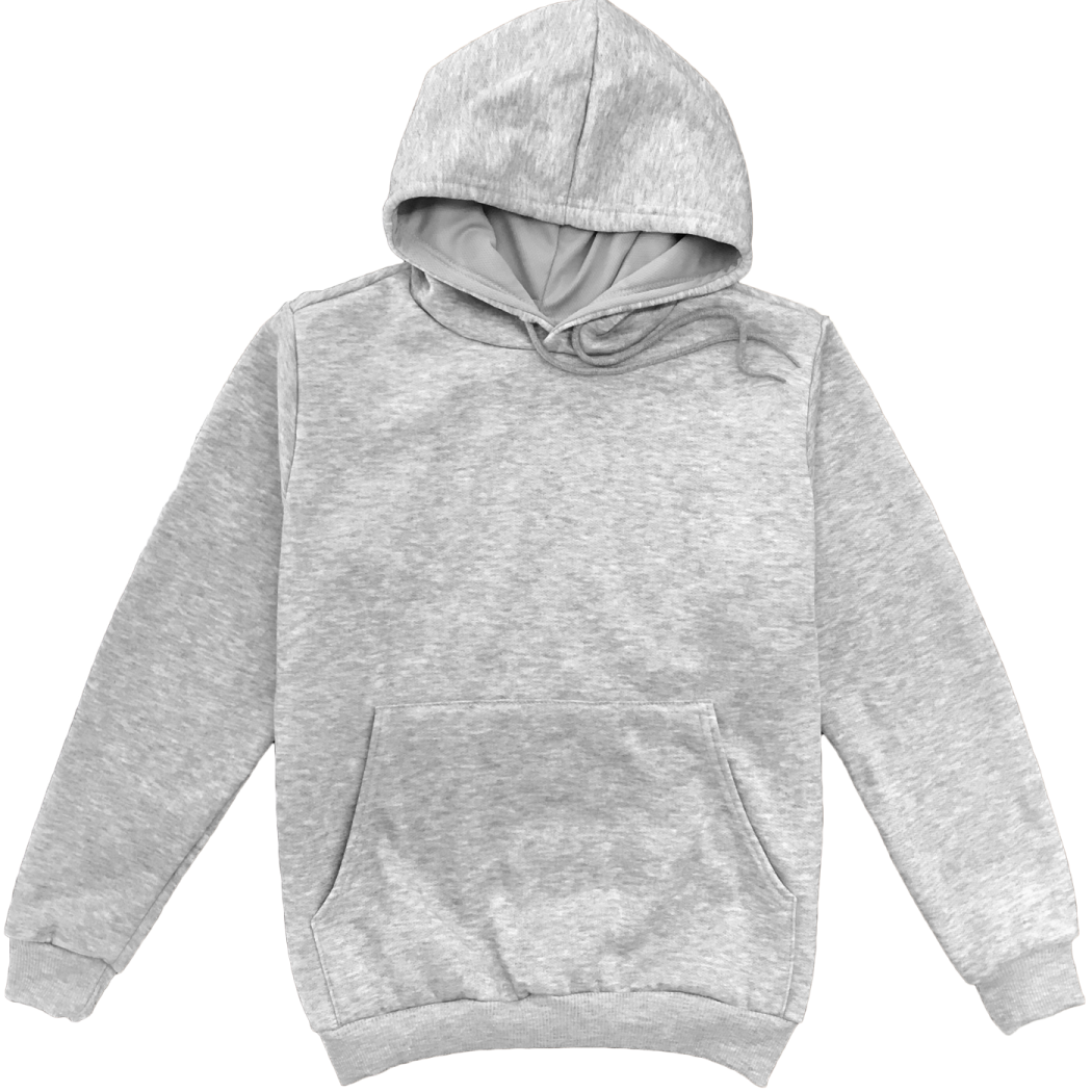 a grey sweatshirt with a hoodie on it