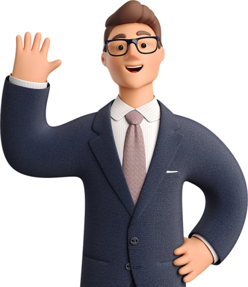 a 3d man in a suit and tie waving