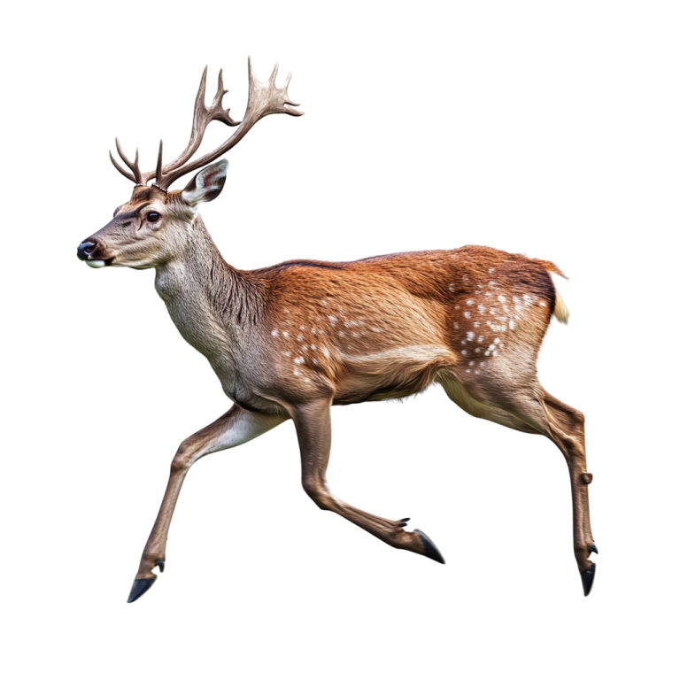a deer running across a white background