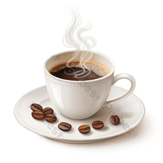 a cup of coffee and beans on a saucer