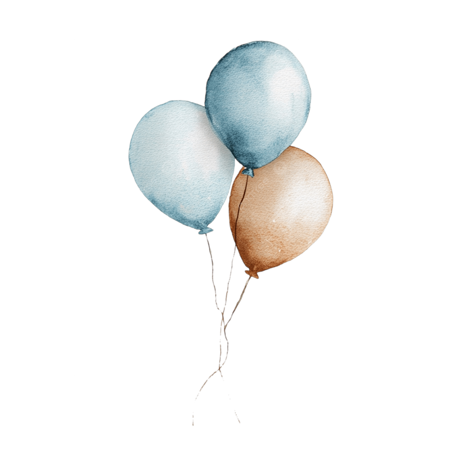 three blue and gold balloons on a white background