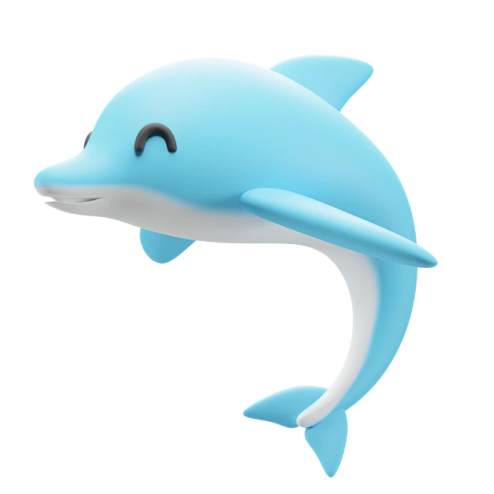 a blue dolphin toy on a white background