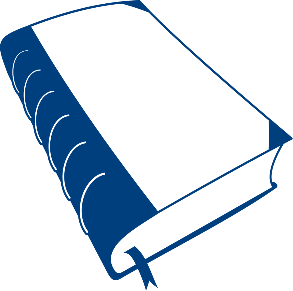 an open book with a blue cover