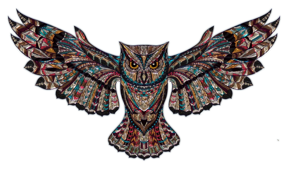 an owl made out of paper and feathers