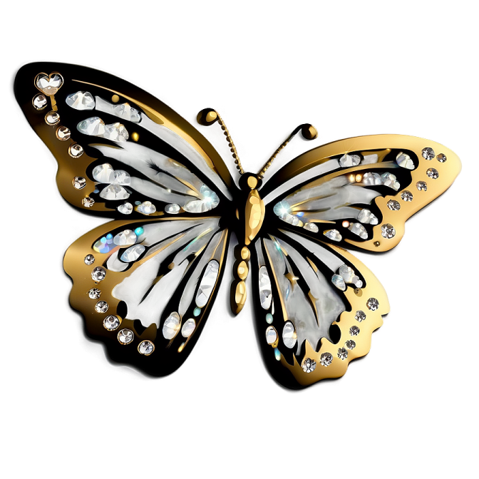 a black and gold butterfly with diamonds on it