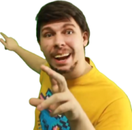 a man in a yellow shirt pointing at the camera