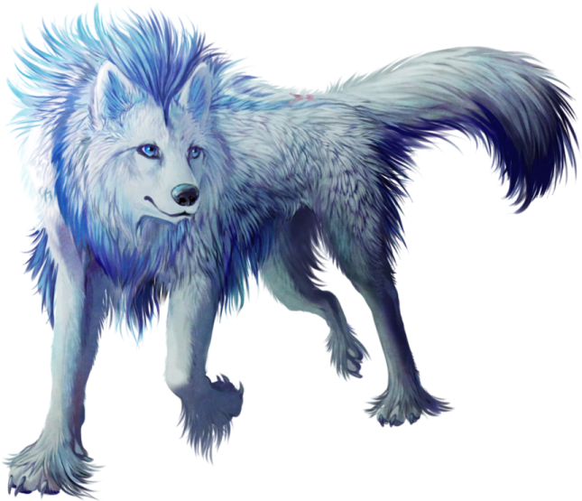 a drawing of a wolf with blue hair