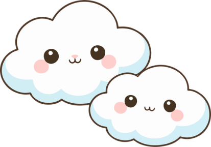 two white clouds with pink cheeks and eyes