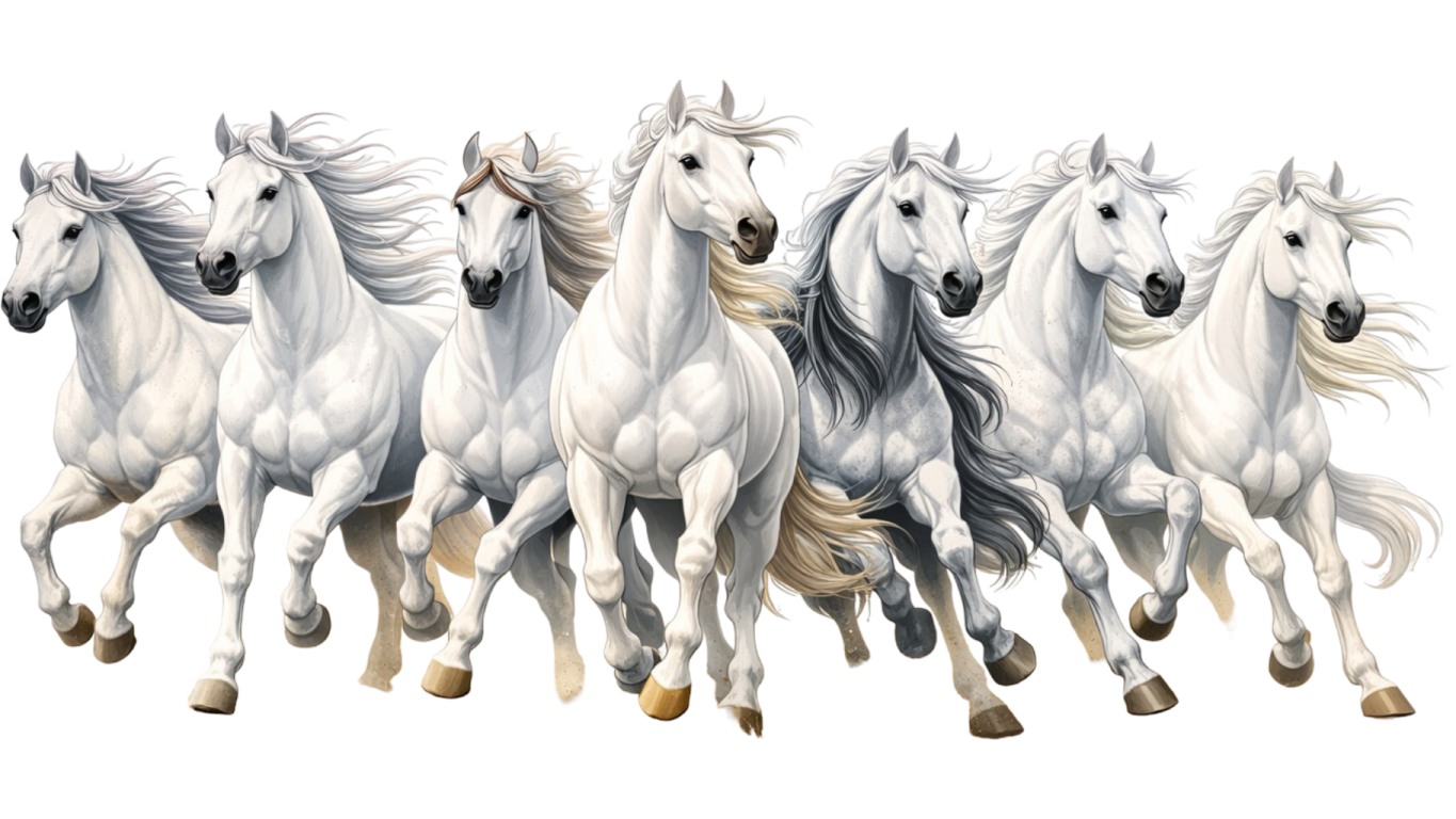a group of white horses running together