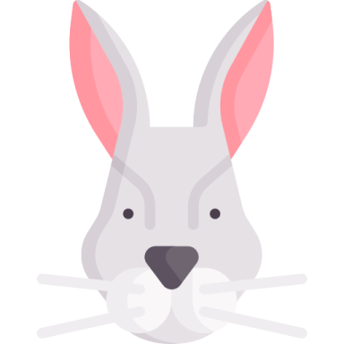 a white rabbit face with pink ears