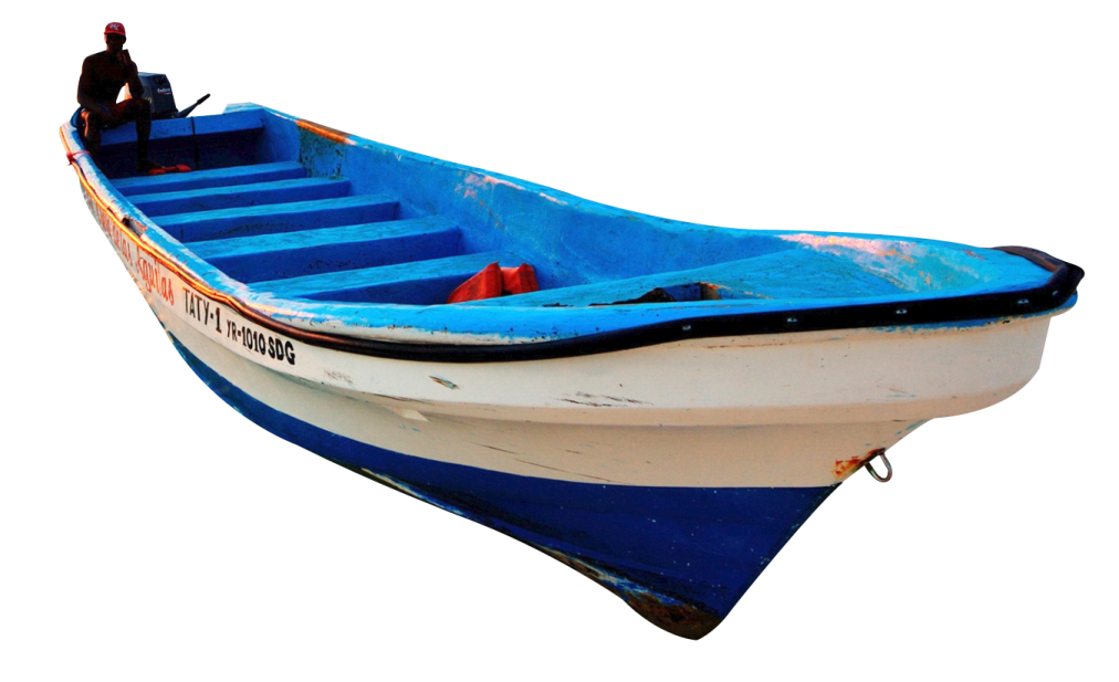 a blue and white boat