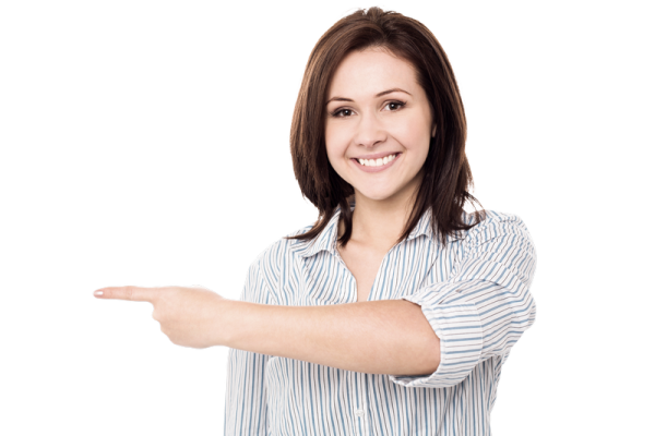 a woman pointing her finger at the camera