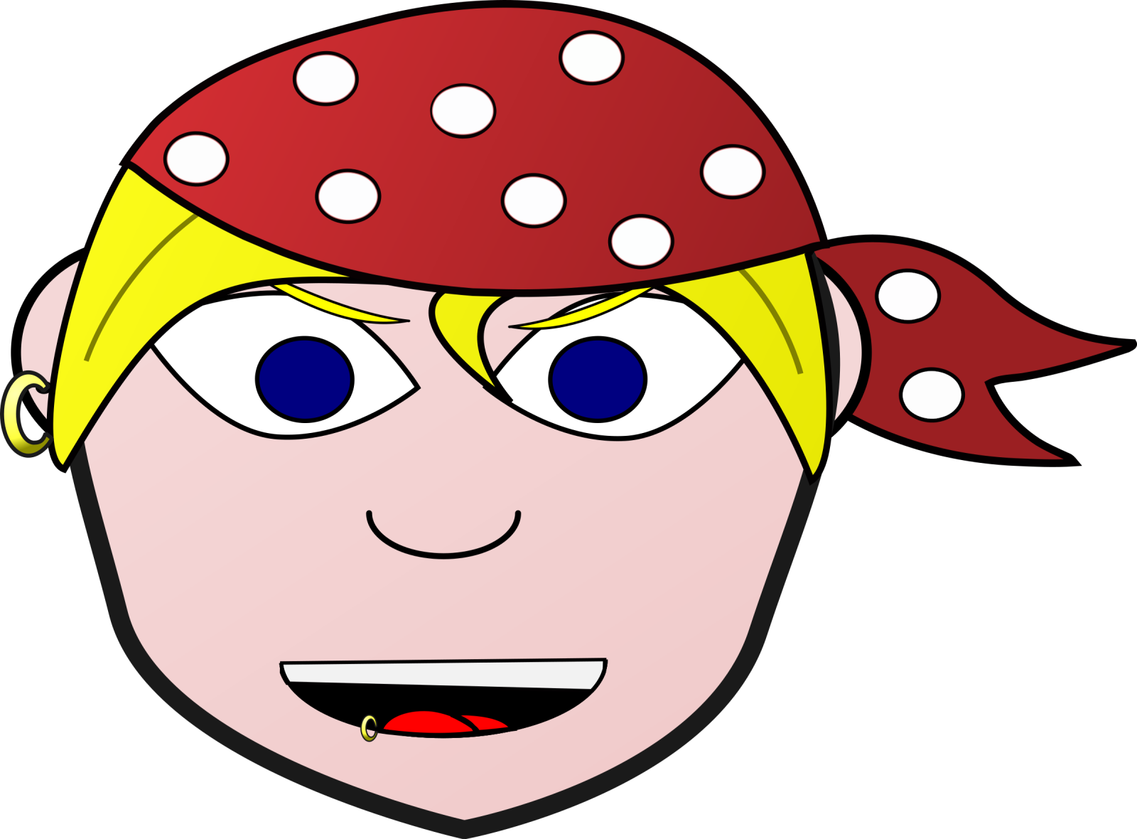a pirate face with red and white polka dots