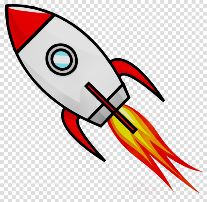 a cartoon rocket with red and yellow flames on it