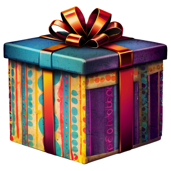 a colorful gift box with a ribbon and bow