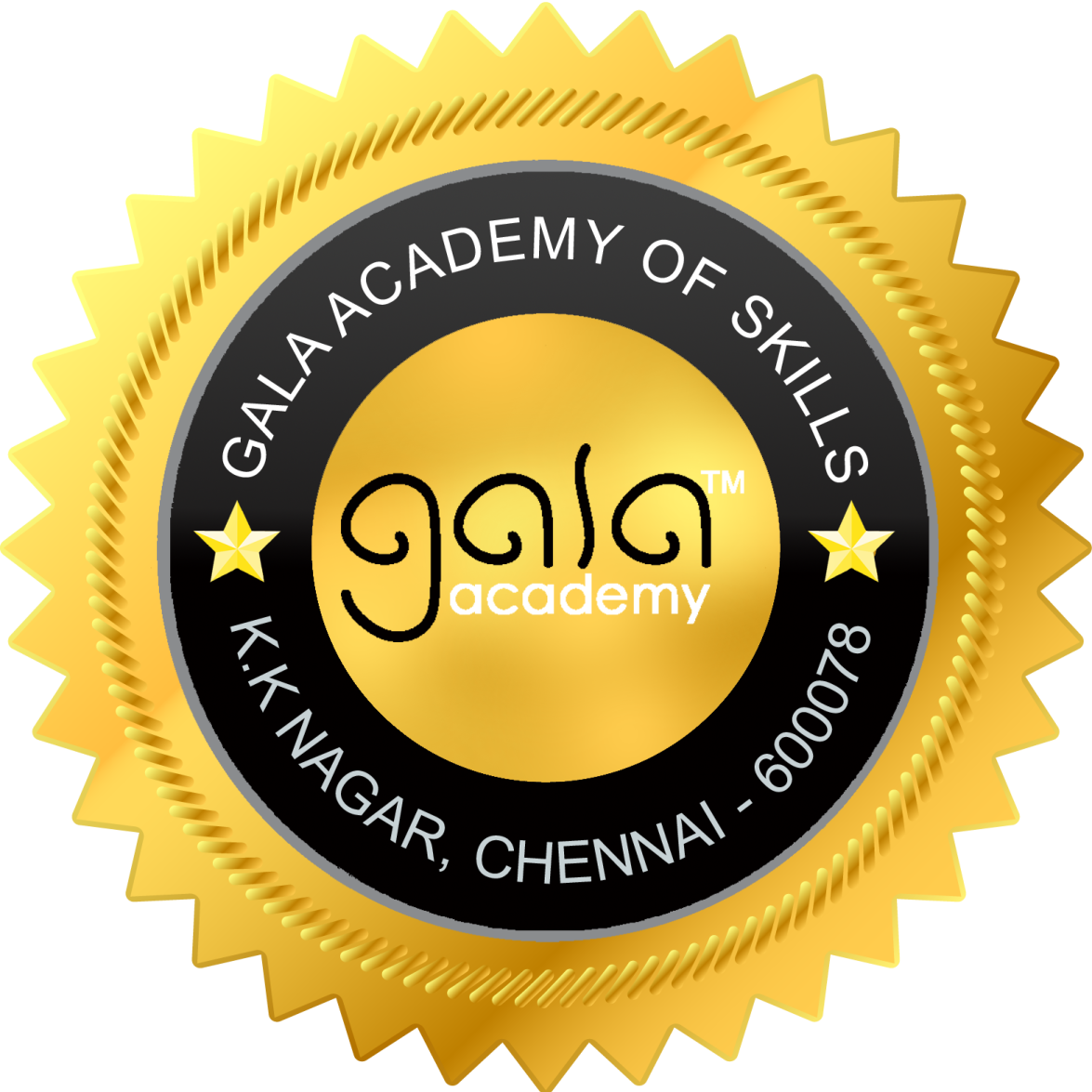 a gold medal with the word gla academy on it