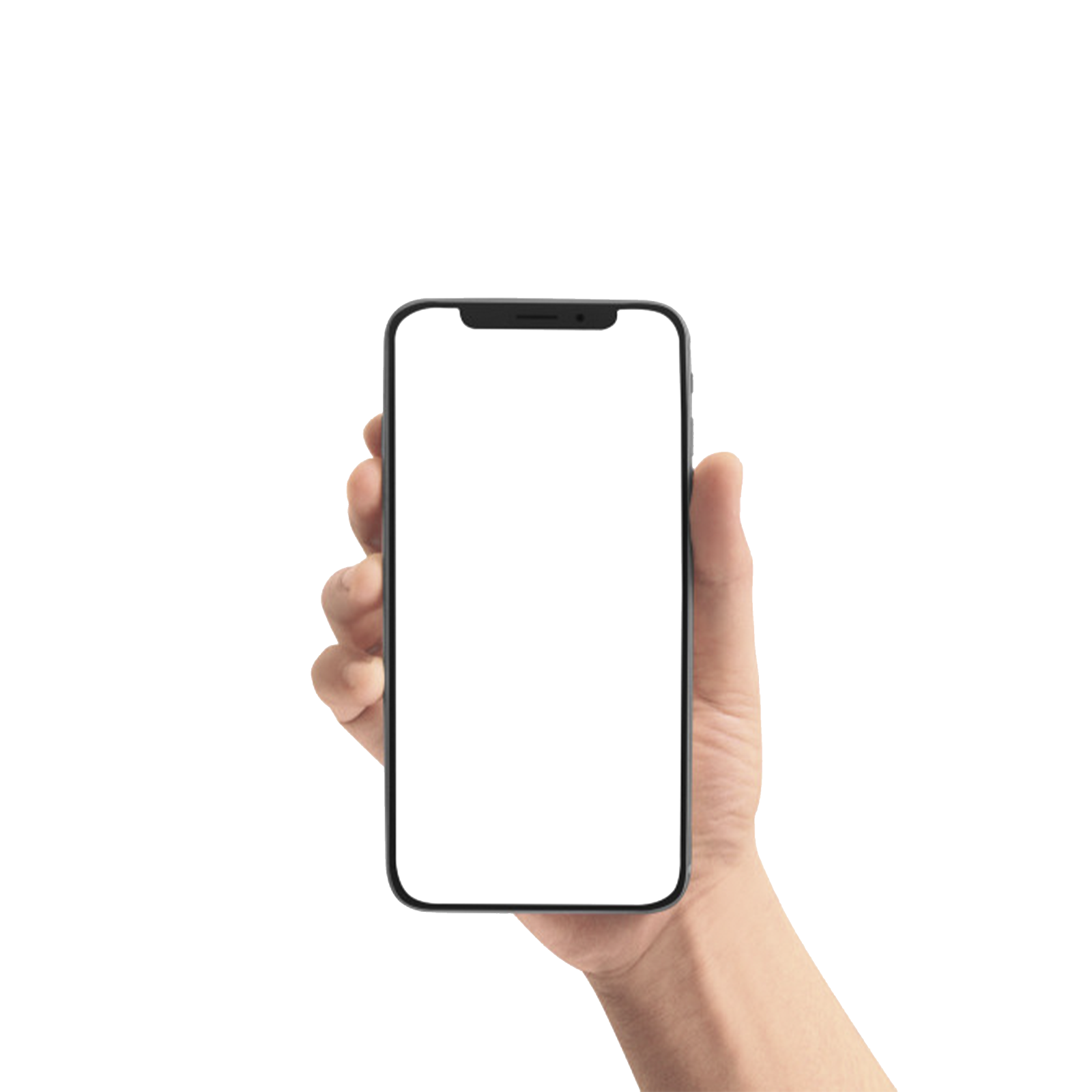 a hand holding an iphone with a blank screen