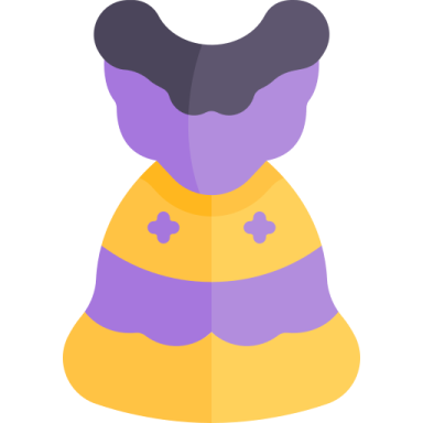 a purple and yellow dress on a white background