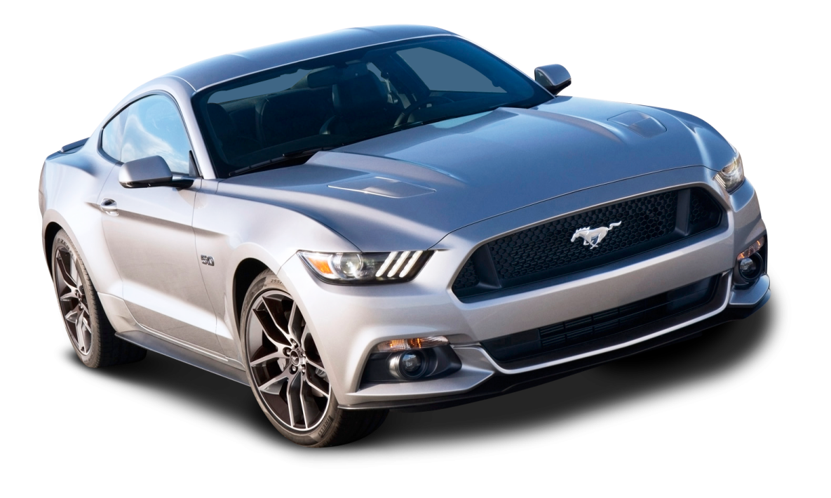 a silver mustang car on a white background