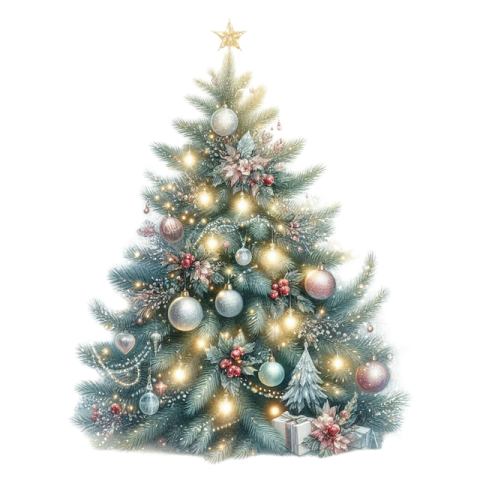 a christmas tree with ornaments and lights