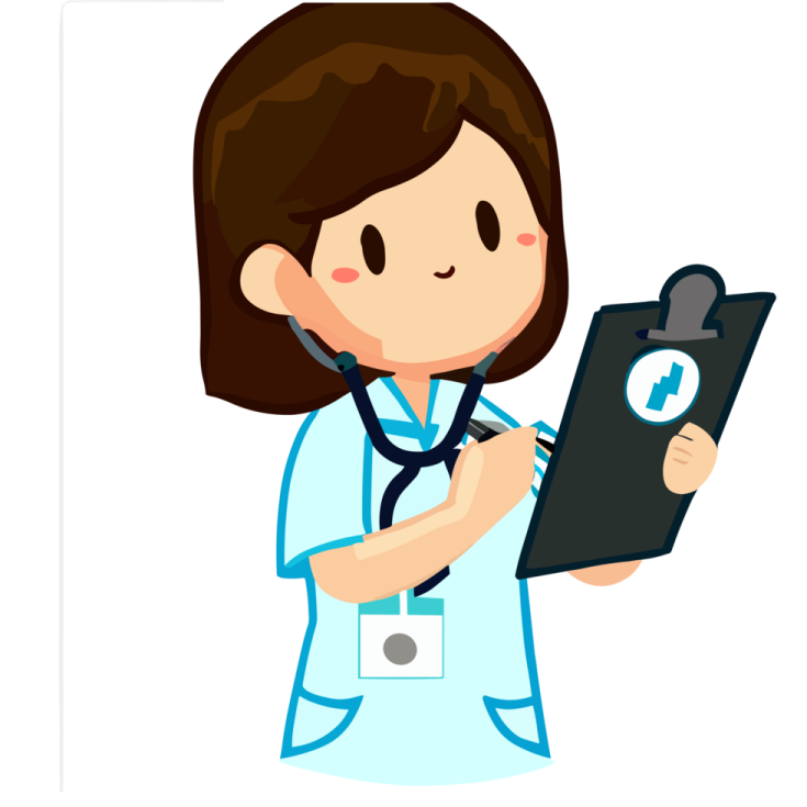 a female doctor holding a clipboard