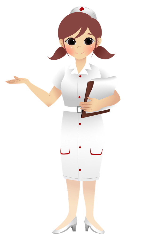 a female nurse holding a clipboard