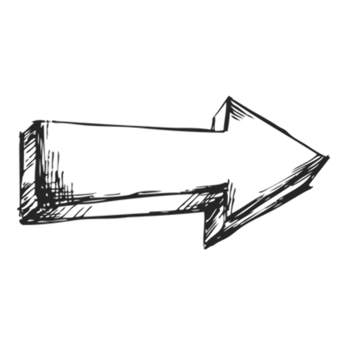 a black and white drawing of an arrow